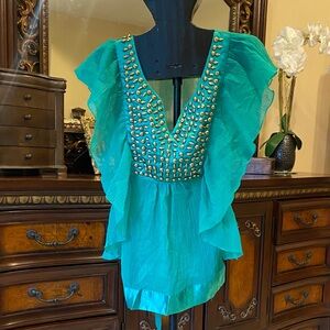 Embellished Green Ruffle Top